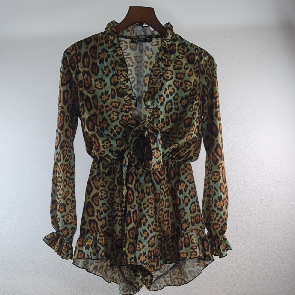Nasty Gal Leopard Print Ruffle Romper